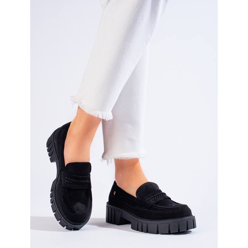 Mocasini Shelovet de dama din piele intoarsa neagra negru 2