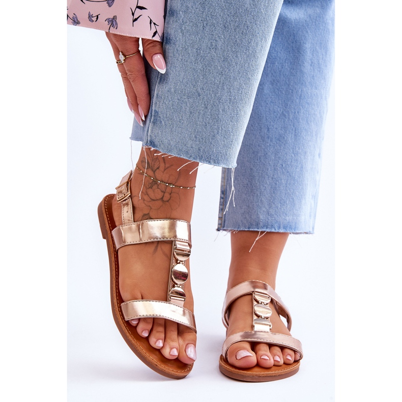 Sandale Plate De Damă Cu Curea Decorativă Golden Berry de aur 1