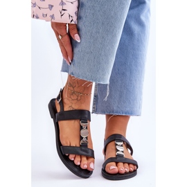 Sandale plate de damă cu curea decorativă Black Berry negru 1