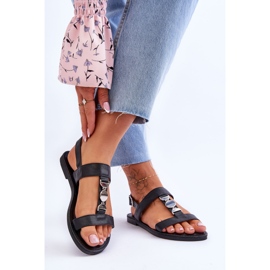 Sandale plate de damă cu curea decorativă Black Berry negru 2