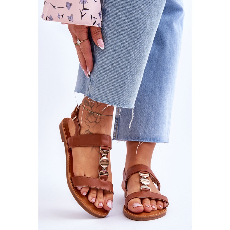 Sandale Plate Damă Cu Curea Decorativă Maro Berry 1