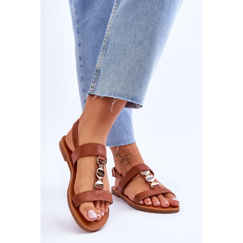 Sandale Plate Damă Cu Curea Decorativă Maro Berry 2