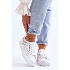 Pantofi sport clasici cu model ajurat alb si argintiu mai fericit 1