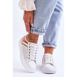 Pantofi sport clasici cu model ajurat Alb-roz-auriu Happier 1