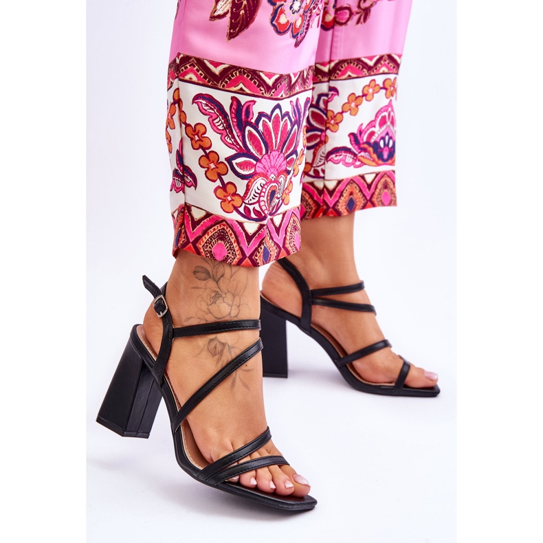 Sandale Florentina din piele neagră cu toc negru 2