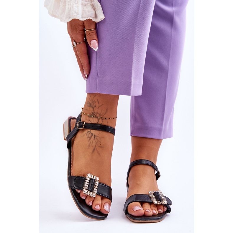 Sandale Plate Cu Tocuri Aurii Negru Mindley 1