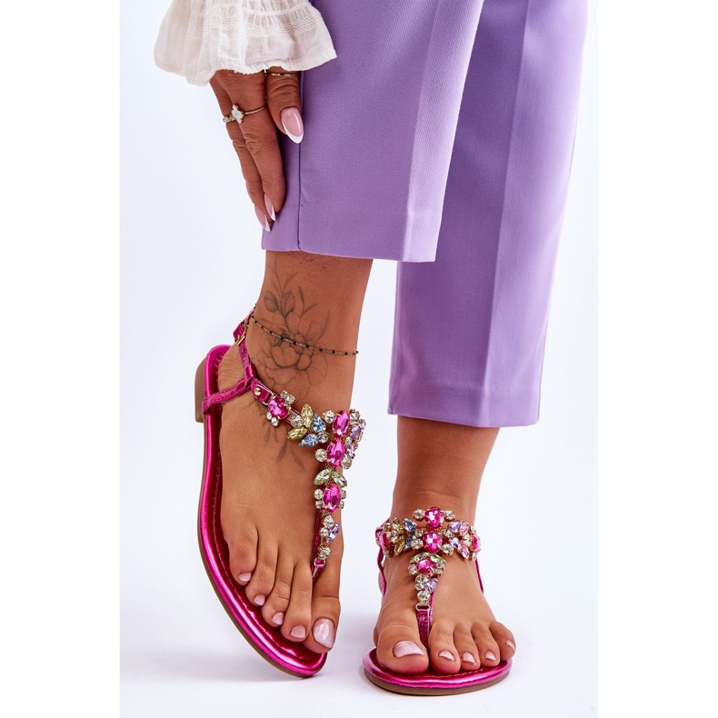 Flip Flops Dama Cu Pietre Fuchsia Lenisa roz 1