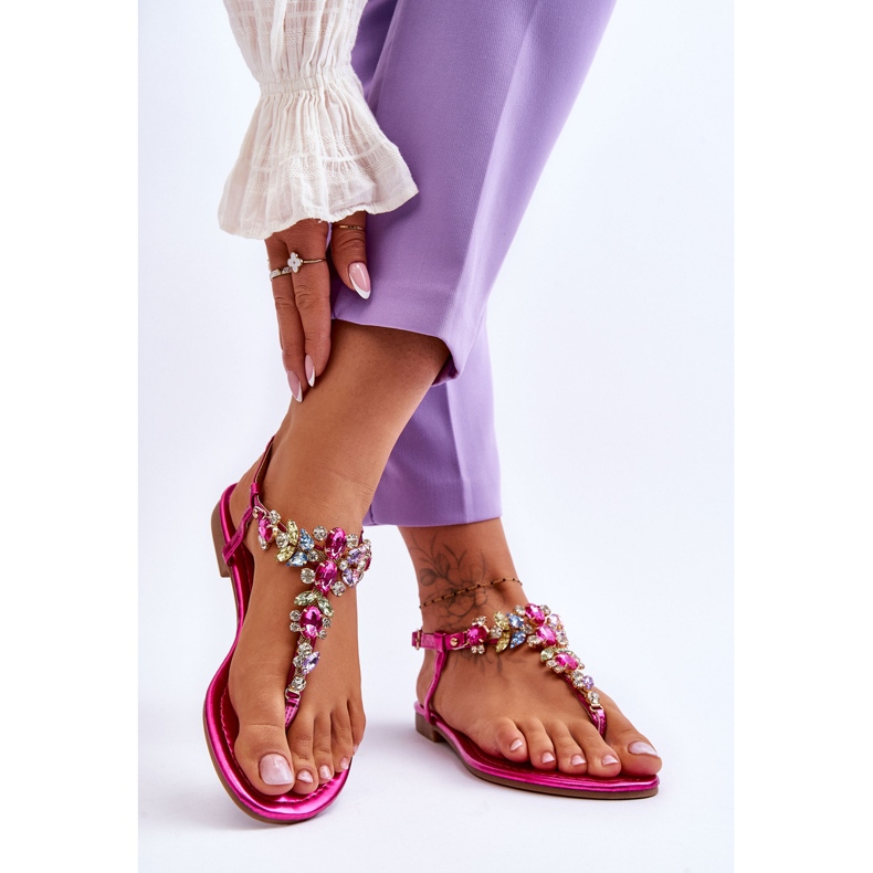 Flip Flops Dama Cu Pietre Fuchsia Lenisa roz 2