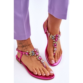 Flip Flops Dama Cu Pietre Fuchsia Lenisa roz 4