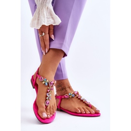 FB2 Flip Flops din piele intoarsa roz cu pietre Frency 2