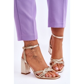 FB2 Sandale clasice din piele cu toc Golden Bernett de aur 1
