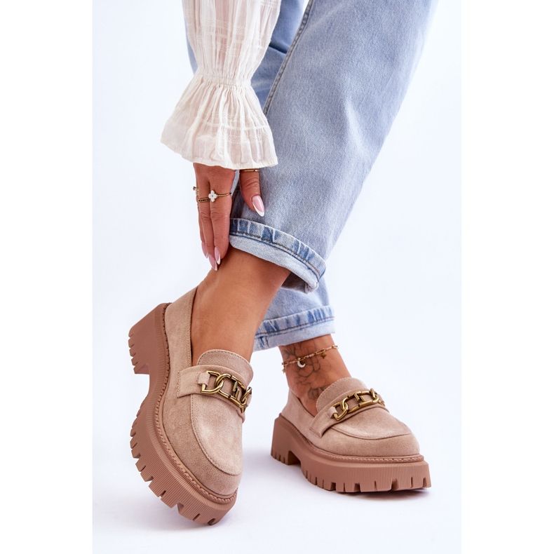 Mocasini cu platformă din piele intoarsa pentru femei Bej Larey 2