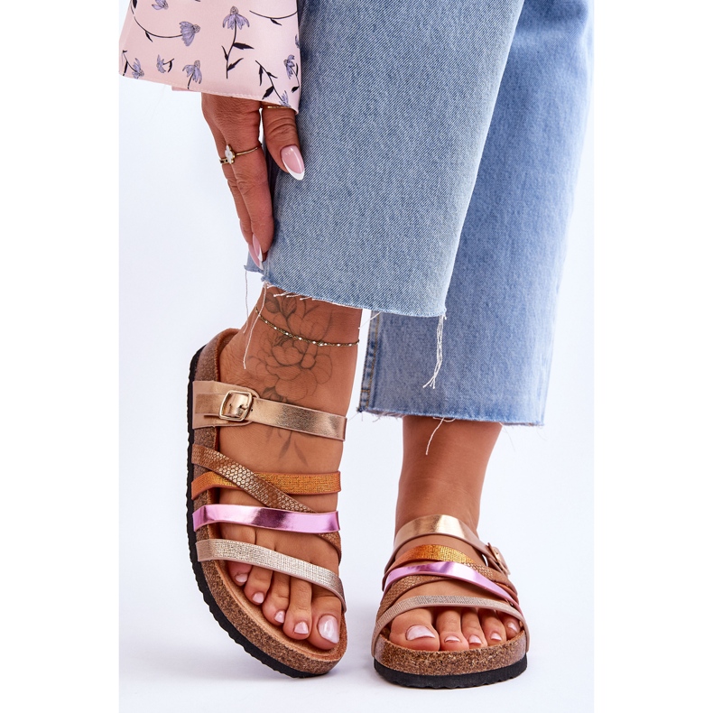 FB2 Papuci De Damă Platformă Cu Dungi De Trifoi Auriu de aur 1