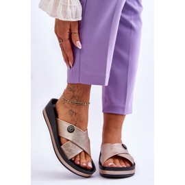 Vinceza Papuci de damă aurii cu platformă decorată Brooklyn de aur 1