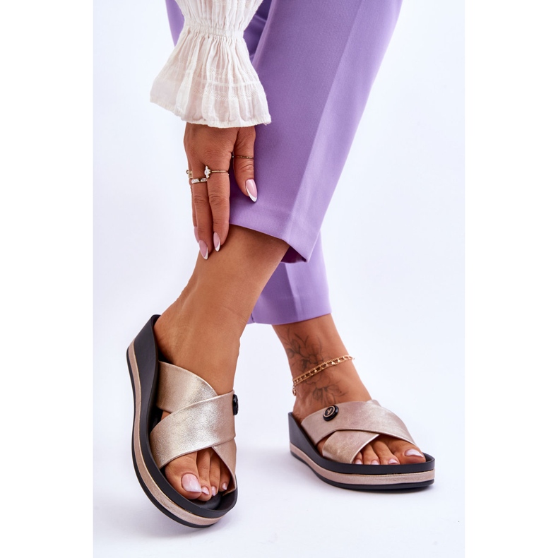 Vinceza Papuci de damă aurii cu platformă decorată Brooklyn de aur 2