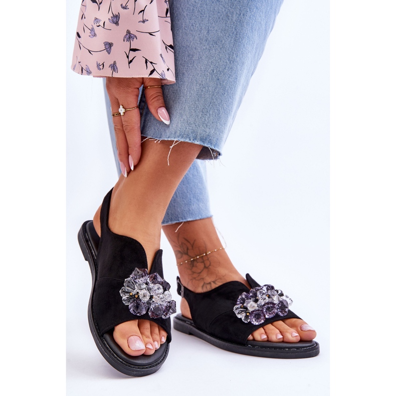 Vinceza Sandale negre Mersea din piele intoarsa pentru dama negru 2