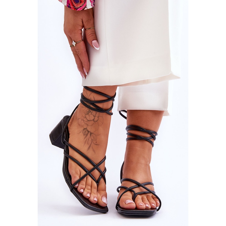 Sandale Negre Legate Toc Înalt Flip Flops Secret Love negru 1