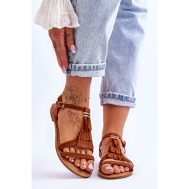 Sandale de damă plate din piele intoarsa Boho maro Lucami 1 Sandale de damă plate din piele intoarsa Boho maro Lucami 1