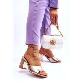 Flip-flops clasici din piele de damă, auriu metalic de aur 2