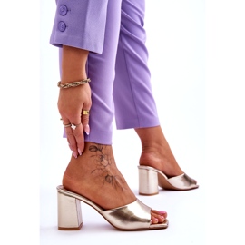 Flip-flops clasici din piele de damă, auriu metalic de aur 3