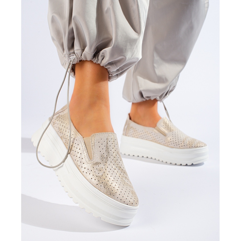 Pantofi de damă din piele aurii Shelovet de aur 2