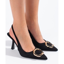 Pompe cu toc deschis din piele intoarsa neagra de la Shelovet negru 2