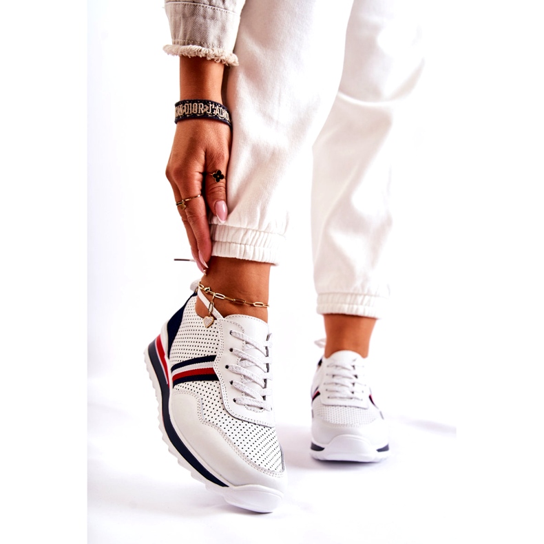 Evento Pantofi sport de damă din piele albă și bleumarin Jane 1 Evento Pantofi sport de damă din piele albă și bleumarin Jane 1