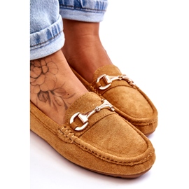 Mocasini clasici din piele intoarsa cu decor camel maro 3