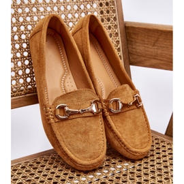 Mocasini clasici din piele intoarsa cu decor camel maro 4