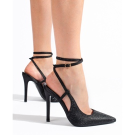 Pompi negri pe toc inalt cu cristale de la Shelovet negru 1