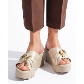 Papuci cu pană Shelovet de aur pentru damă 1