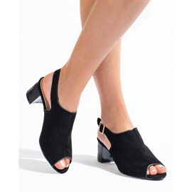 Sandale de damă cu toc ajurat de culoare neagră Shelovet negru 1