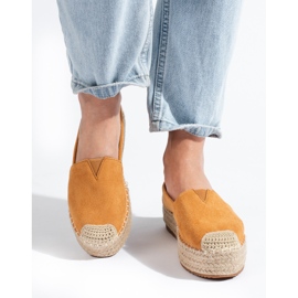 Espadrile de piele intoarsa de dama pe platforma camel Shelovet maro 2