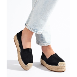 Espadrile de dama cu platforma din piele intoarsa Shelovet neagra negru 2
