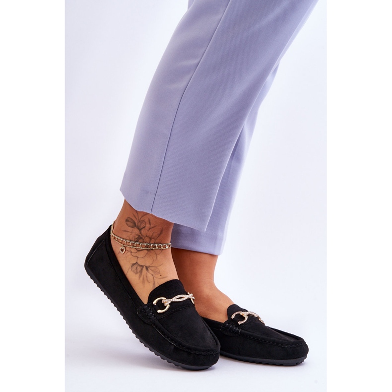 Mocasini clasici din piele intoarsa cu impodobire Amera neagra negru 1