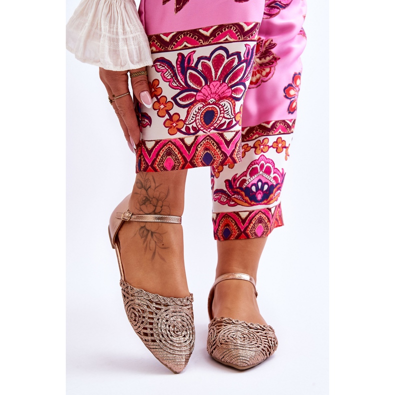 FM1 Sandale elegante de damă plate Rose Gold Sheia de aur 1