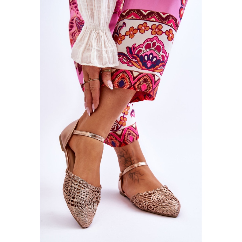 FM1 Sandale elegante de damă plate Rose Gold Sheia de aur 2