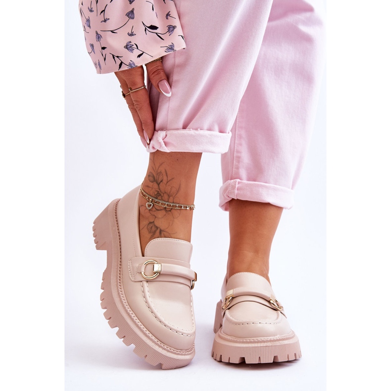 FG1 Mocasini de damă pe o platformă masivă Bej Calypso 1