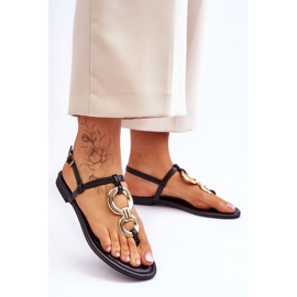 Sandale din piele cu sandale negre Keep Going cu toc plat negru 2