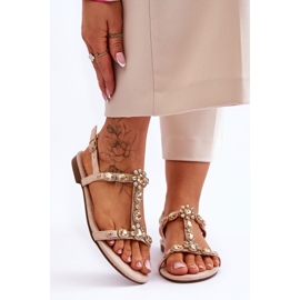 FI1 Sandale De Damă De Căprioară Cu Pietre Bej Calabrio 1