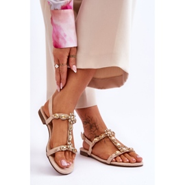 FI1 Sandale De Damă De Căprioară Cu Pietre Bej Calabrio 2