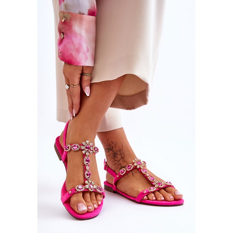 FI1 Sandale Damă De Căprioară Cu Pietre Fuchsia Calabrio roz 2