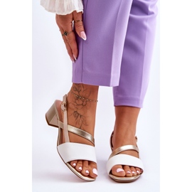 Sandale din piele cu toc înalt Sergio Leone SK826 alb și auriu 1