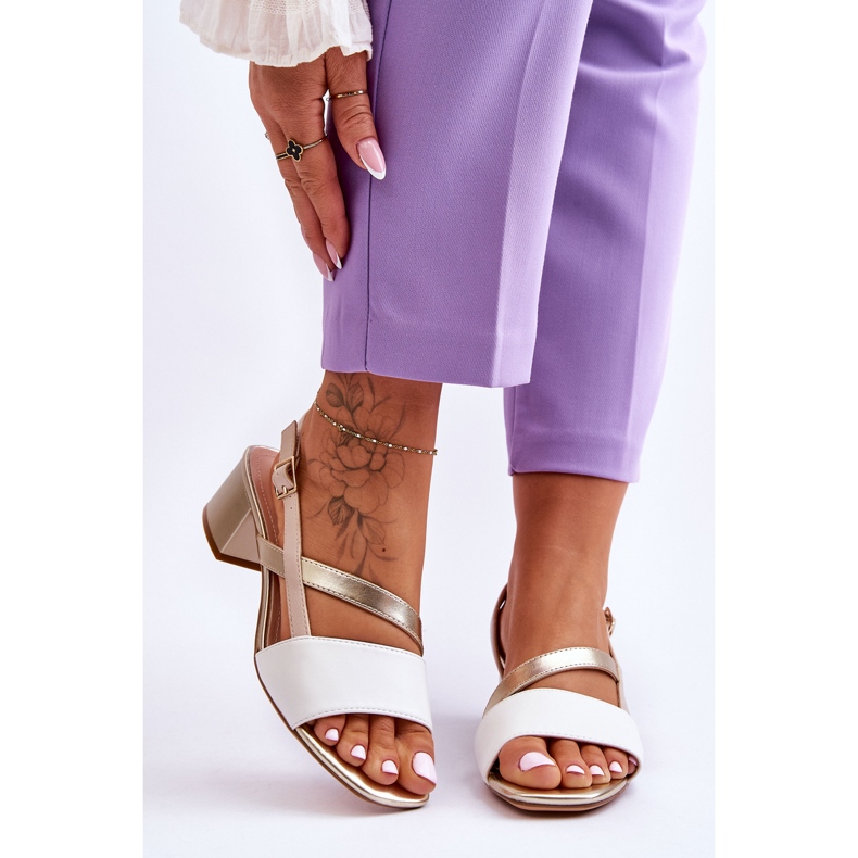 Sandale din piele cu toc înalt Sergio Leone SK826 alb și auriu 1