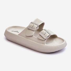 Papuci de damă din spumă cu dungi Sharmen gri deschis 1 Papuci de damă din spumă cu dungi Sharmen gri deschis 1