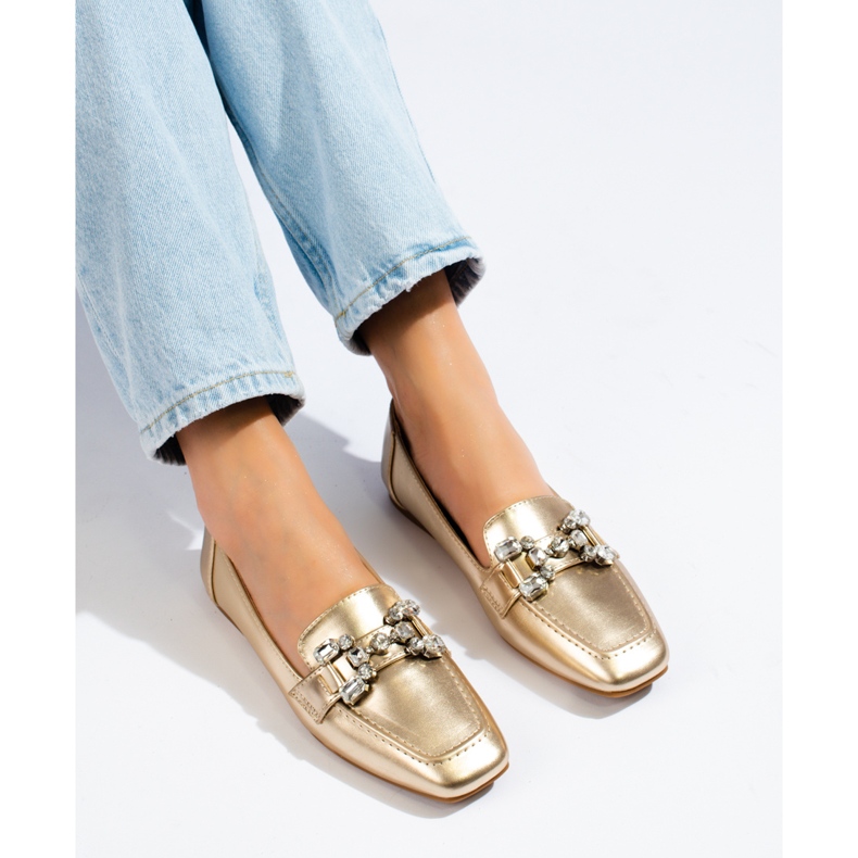 Mocasini de dama aurii cu impodobire Shelovet de aur 1