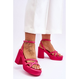 FS1 Sandale cu toc înalt la modă, cu bretele fucsia Shemira roz 2