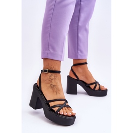 FS1 Sandale cu toc Shemira negre la modă, cu bretele negru 2