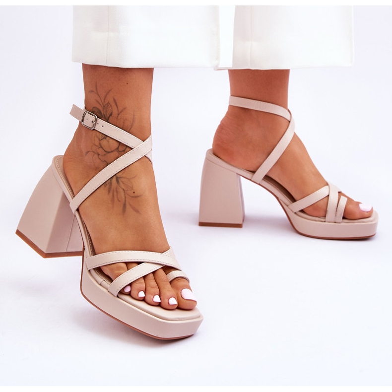 FS1 Tocuri la modă și sandale cu platformă Bej Secret Rose 2