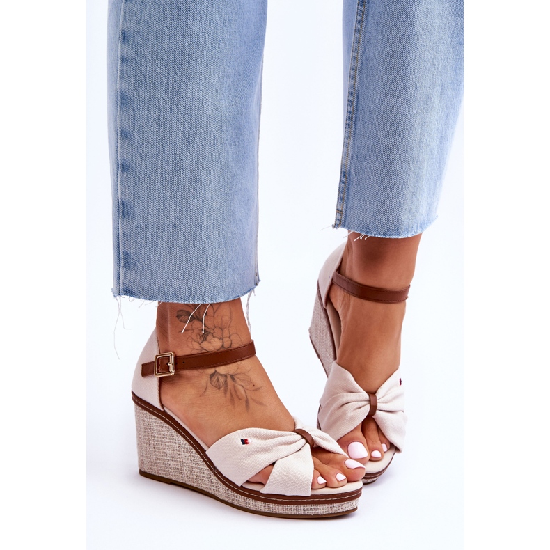 PS1 Sandale de damă pe pană împletită Bej Judith 1